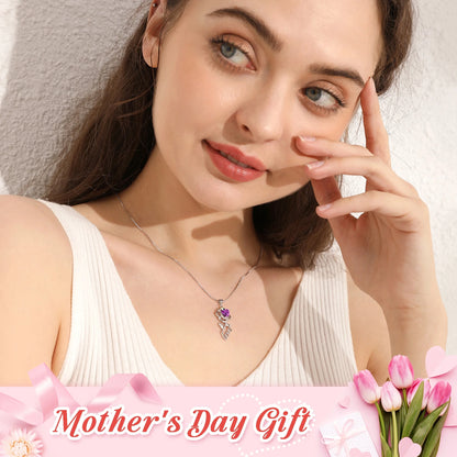 Rose Love Neckalce,925 Sterling Silver Birthstone Pendant Necklace Jewelry Birthday Christmas Mother'S Day Gifts for Women Mom