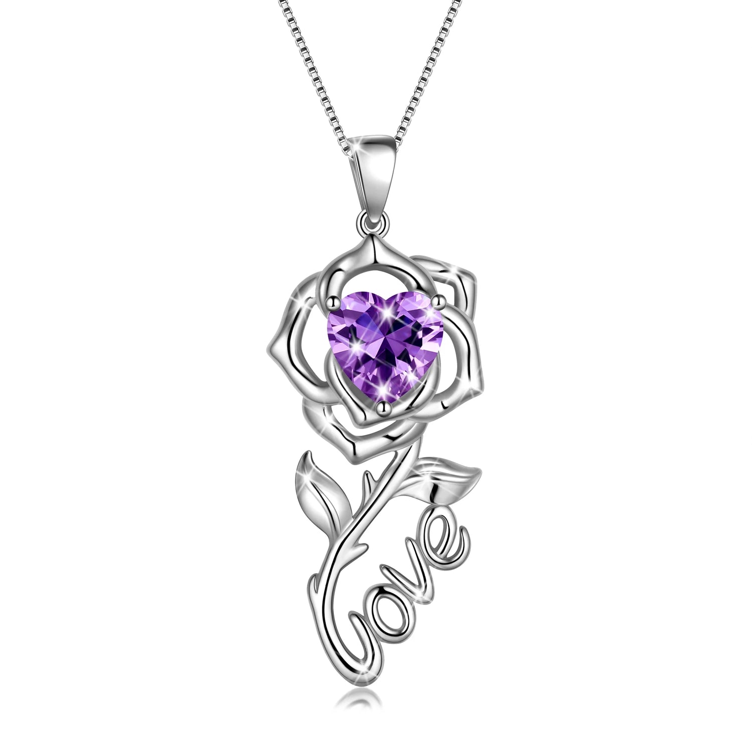 Rose Love Neckalce,925 Sterling Silver Birthstone Pendant Necklace Jewelry Birthday Christmas Mother'S Day Gifts for Women Mom